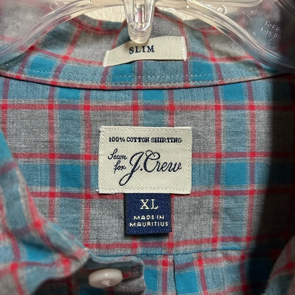 J.Crew Button Down Shirt Men XL  Blue gray Plaid Slim Fit 100% Cotton